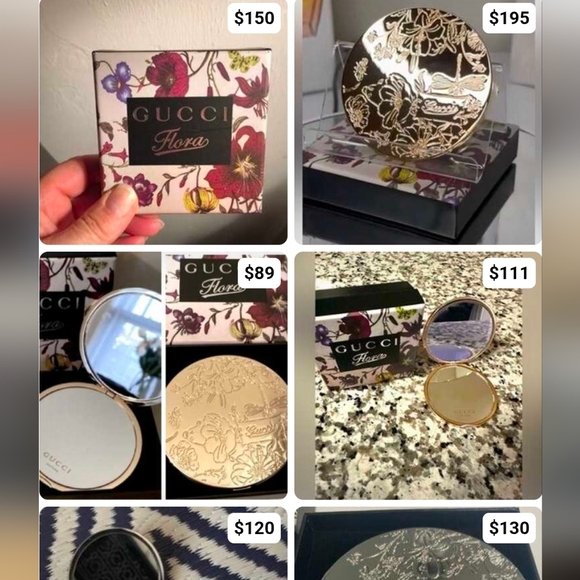 GUCCI NIB FLORAL COMPACT MIRROR GOLD TONE - Picture 5 of 5